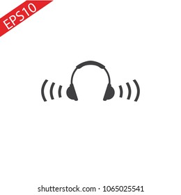 headphones icon with sound wave beats. Vector flat illustration