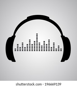 headphones icon with sound wave beats. Vector flat illustration.