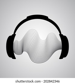 headphones icon with sound wave beats. Vector flat illustration