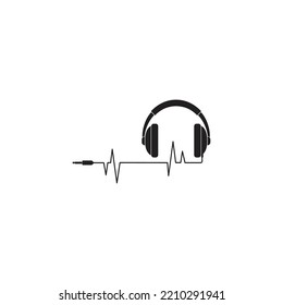 headphones icon with sound wave beats.