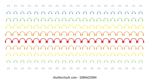 Headphones icon spectral halftone pattern. Vector objects arranged into halftone grid with vertical spectral gradient. Constructed for backgrounds, covers, templates and abstraction compositions.