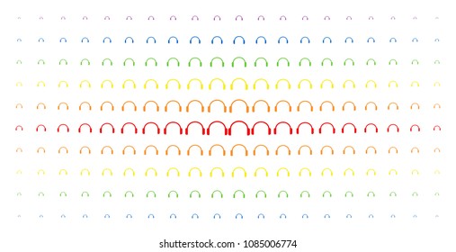 Headphones icon spectral halftone pattern. Vector headphones items are arranged into halftone array with vertical spectrum gradient. Designed for backgrounds, covers, templates and abstract concepts.
