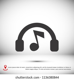 headphones icon, stock vector illustration flat design style