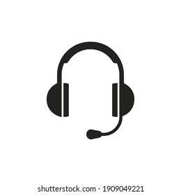 Headphones icon for support or call center service sign isolated on white. operator or dispatcher headphones.