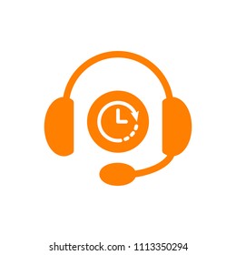 Headphones icon, technology icon with clock sign. Headphones icon and countdown, deadline, schedule, planning symbol. Vector illustration