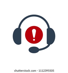 Headphones icon, technology icon with exclamation mark. Headphones icon and alert, error, alarm, danger symbol. Vector illustration