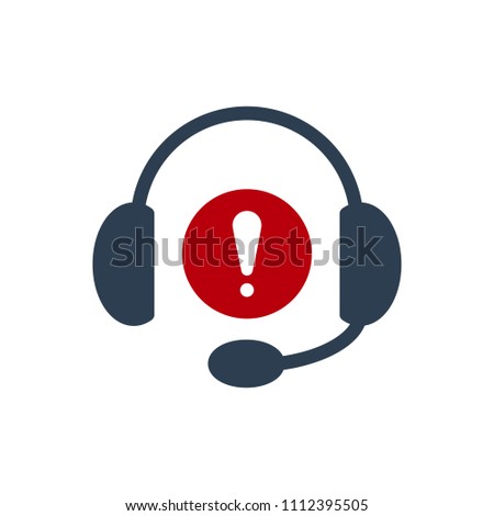 Headphones icon, technology icon with exclamation mark. Headphones icon and alert, error, alarm, danger symbol. Vector illustration