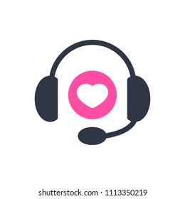 Headphones icon, technology icon with heart sign. Headphones icon and favorite, like, love, care symbol. Vector illustration