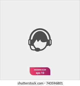 Headphones icon, telemarketer symbol, flat vector and simple illustration sign, trendy style for graphic design, logo, website, mobile app, social media