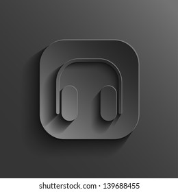 Headphones icon - vector black app button with shadow