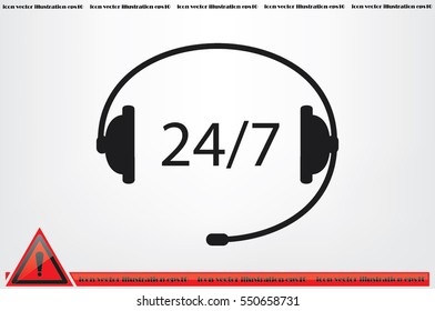 Headphones  icon vector illustration eps10. Isolated badge 24/7 support service flat design for website or app - stock graphics.