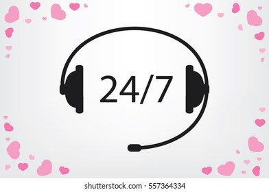 Headphones  icon vector illustration eps10. Isolated badge 24/7 support service flat design for website or app - stock graphics