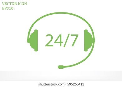 Headphones  icon vector illustration eps10. Isolated badge 24/7 support service flat design for website or app - stock graphics.