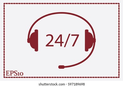 Headphones  icon vector illustration eps10. Isolated badge 24/7 support service flat design for website or app - stock graphics