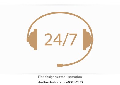 Headphones  icon vector illustration eps10. Isolated badge 24/7 support service flat design for website or app - stock graphics