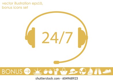 Headphones  icon vector illustration eps10. Isolated badge 24/7 support service flat design for website or app - stock graphics