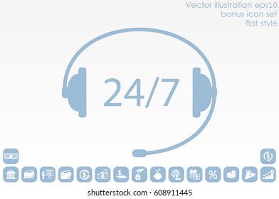 Headphones  icon vector illustration eps10. Isolated badge 24/7 support service flat design for website or app - stock graphics