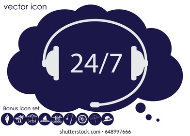 Headphones  icon vector illustration eps10. Isolated badge 24/7 support service flat design for website or app - stock graphics