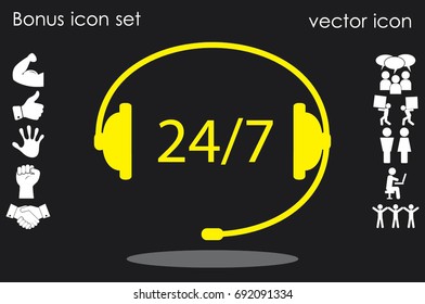 Headphones  icon vector illustration eps10. Isolated badge 24/7 support service flat design for website or app - stock graphics