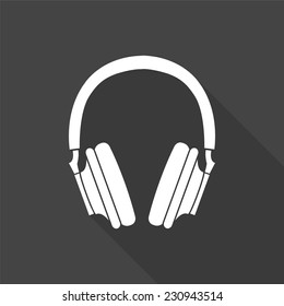 headphones icon - vector illustration with long shadow isolated on gray 