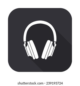 headphones icon - vector illustration with long shadow isolated on gray