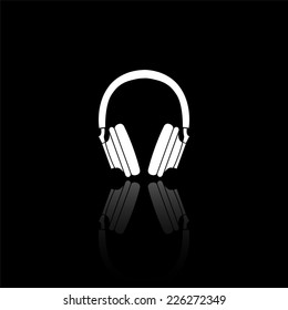 Headphones icon - vector illustration with reflection isolated on black