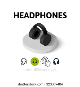 Headphones icon, vector symbol in flat, outline and isometric style
