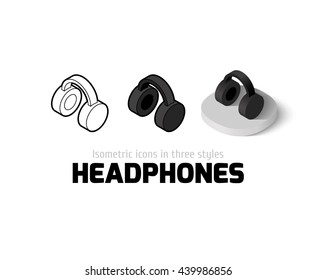 Headphones icon, vector symbol in flat, outline and isometric style