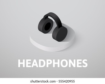 Headphones icon, vector symbol in flat isometric style isolated on color background