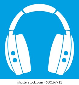 Headphones icon white isolated on blue background vector illustration
