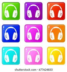Headphones icons of 9 color set isolated vector illustration