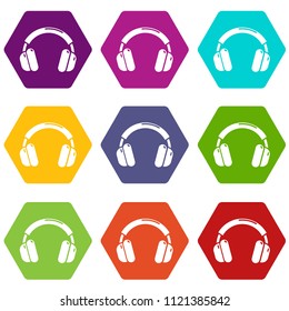 Headphones icons 9 set coloful isolated on white for web