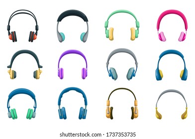 Headphones icons big set. Over-ear. Vector illustration design.