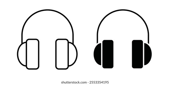 Iconos de los auriculares en estilo relleno y delineado negro