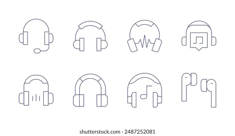 Headphones icons. Editable stroke. Containing audio, customerservice, headphone, headphones, music.