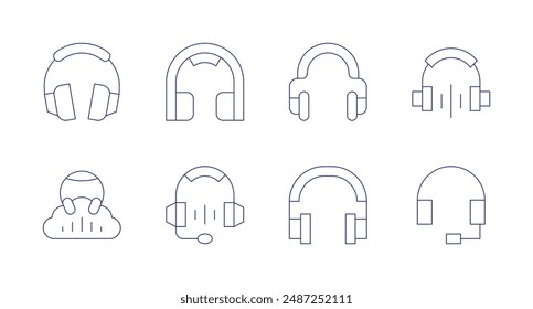 Headphones icons. Editable stroke. Containing cloud, earprotection, headphones, headset.