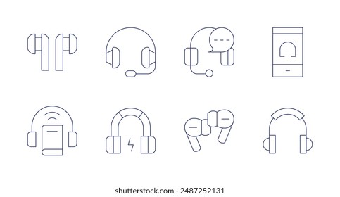 Auriculares iconos. Trazo editable. Contiene audiolibro, auriculares, auriculares, auriculares, música.