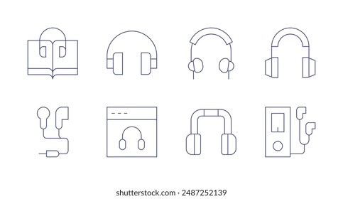 Headphones icons. Editable stroke. Containing audiobook, earphone, headphones, headset, mp3.