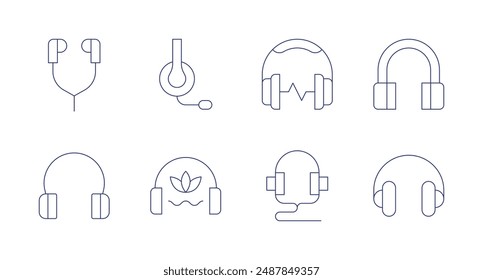 Headphones icons. Editable stroke. Containing earphones, headphones, headset.