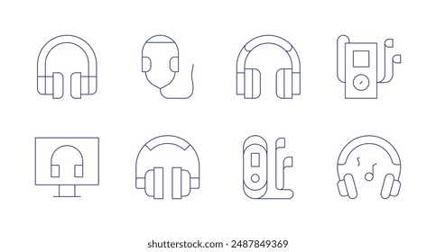 Headphones icons. Editable stroke. Containing headphone, headphones, mp, music, walkman.