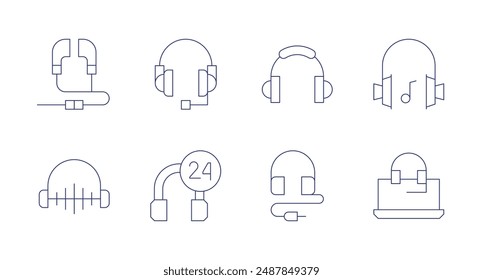 Headphones icons. Editable stroke. Containing earphones, headphone, headphones, laptop, musicheadphones.