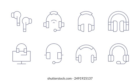 Kopfhörer-Symbole. Bearbeitbarer Strich. Mit Kundenservice, Ohrhörer, Kopfhörer, Kopfhörer, Headset.