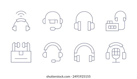Headphones icons. Editable stroke. Containing earbuds, headphone, headphones, podcast, walkman.