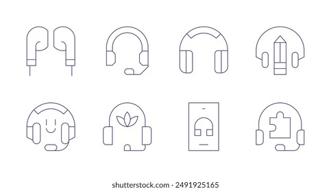 Auriculares iconos. Trazo editable. Contiene servicio al cliente, auriculares, auriculares, auriculares, aprendizaje en línea, smartphone, solución.