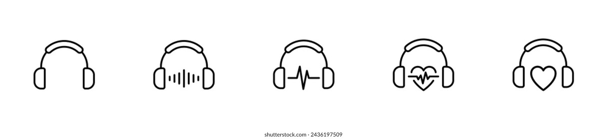Headphones icons. Headset, headphones icon set. Music device love sound vector icons