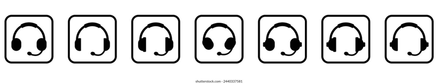 Headphones icons line art set. Headset symbol. Music signs. Earphones vector illustration