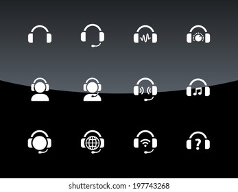 Headphones icons on black background. Vector illustration.