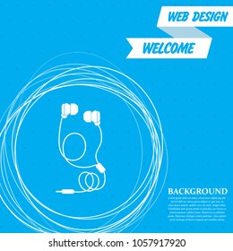 Headphones icons on a blue background with abstract circles around and place for your text. Vector illustration