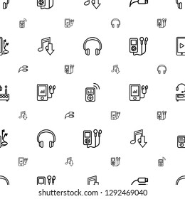 headphones icons pattern seamless white background. Included editable outline mp player, earphone wire, download music, listening device icons. headphones icons for web and mobile.