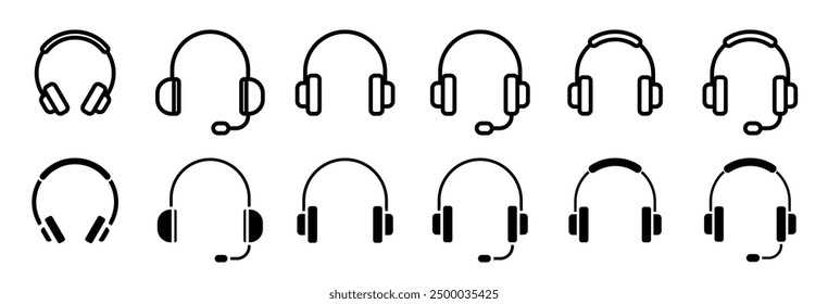 Headphones icons set. Wireless headphones vector symbols. Headset silhouette. Support Headphone illustration.